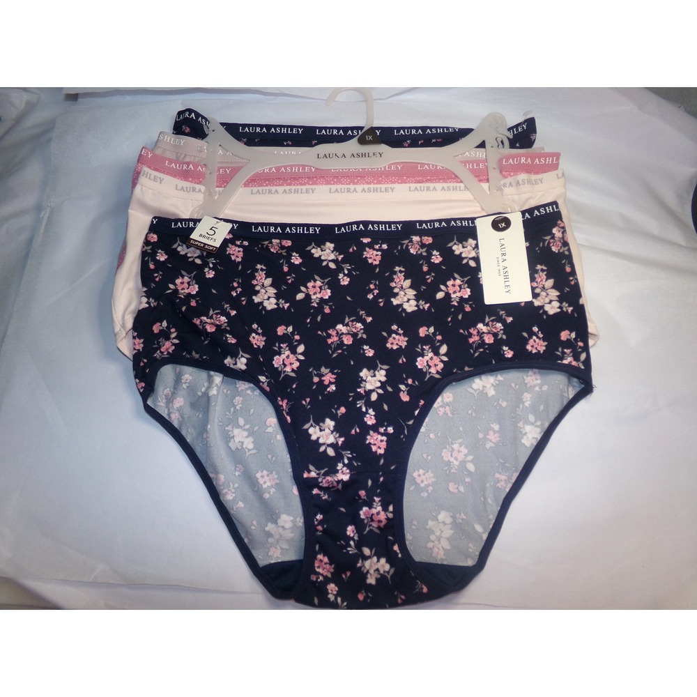 Laura Ashley 5 Pack Soft Briefs Size 1X Navy Pink Floral Panties NWT